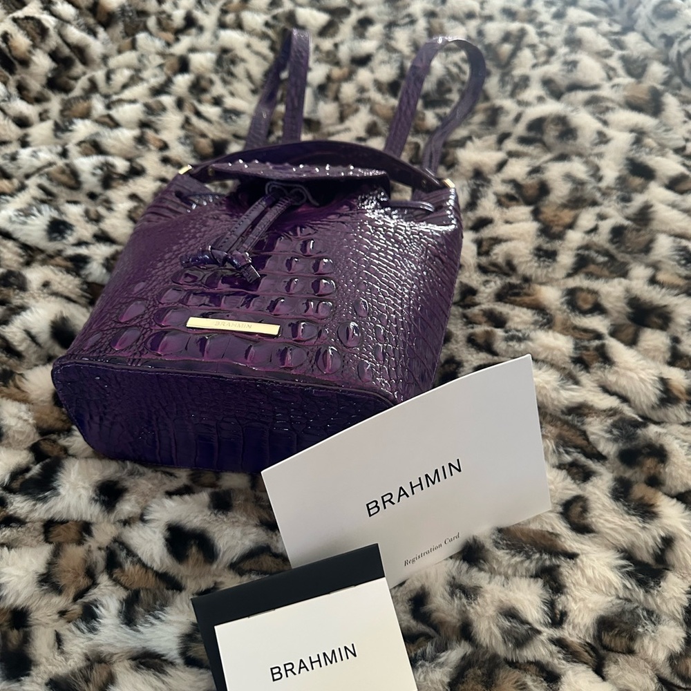 Brahmin Amethyst Croc-Embossed Backpack NWOT